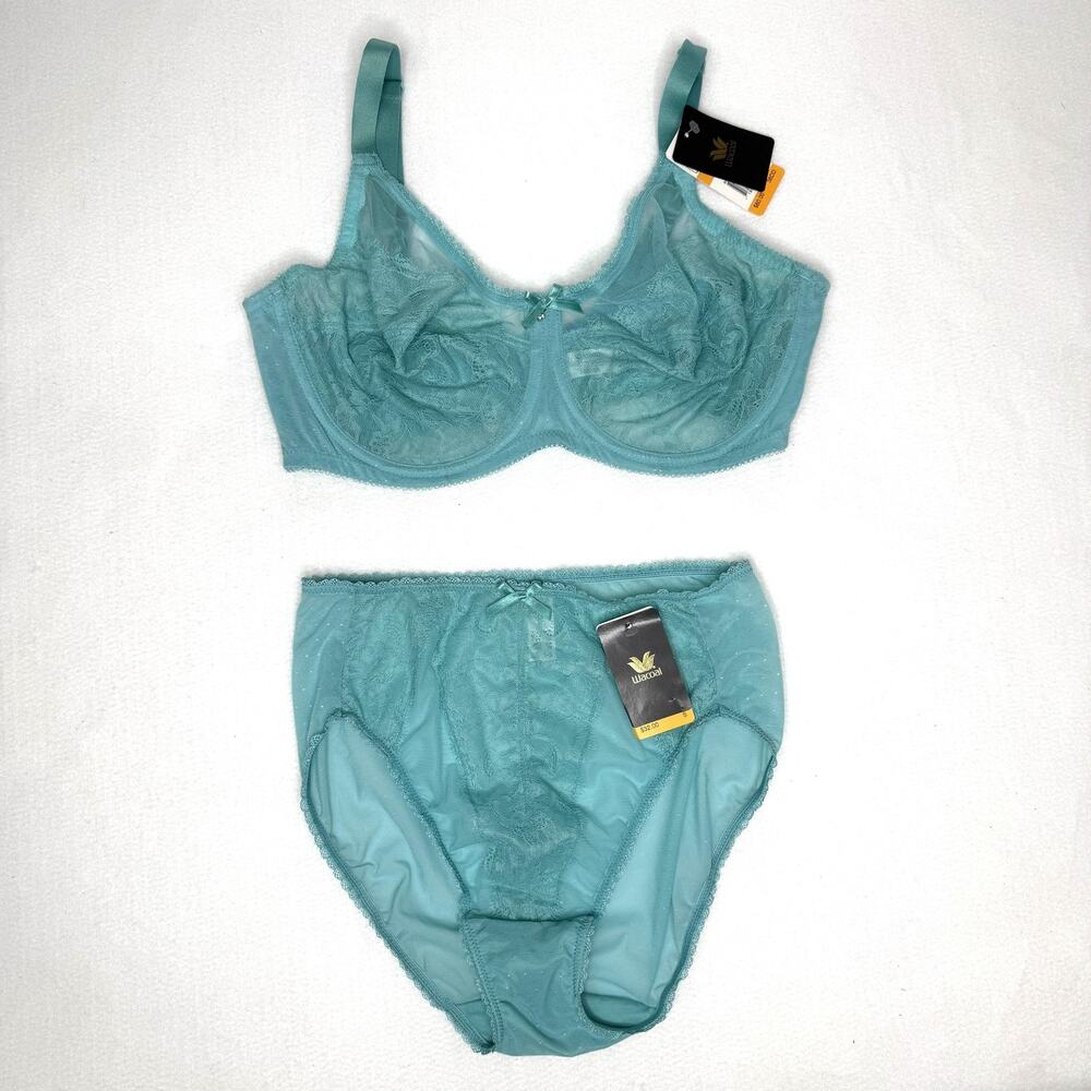 Wacoal Balconette Bra Set Womens 36DD Blue Lace Underwire Unlined NEW 855186
